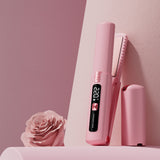 Cordless Ionic Hair Straightener Brush 2-in-1 Flat Iron for Straightening & Curling Pink