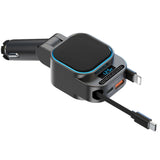 96W Retractable Car Charger – Dual Cables with LED Display