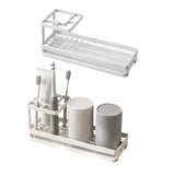 Bathroom Toothbrush Holders Metal Tooth Brush Toothpaste Organizer with Drainage White