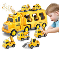 Construction Truck Toys with 6 Mini Cars for Kids Electric Carrier Toy Set