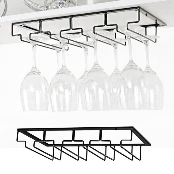 4-Slot Wine Glass Rack Holder Hanging Under Cabinet Stemware Storage Hanger for Kitchen Bar Black