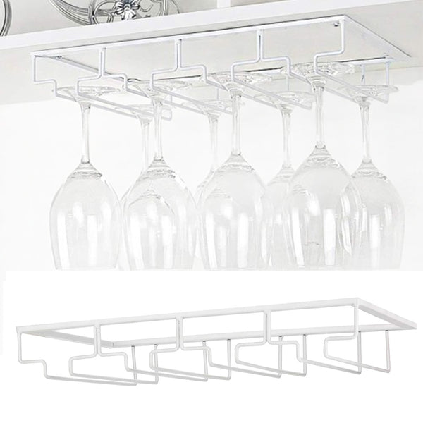 4-Slot Wine Glass Rack Holder Hanging Under Cabinet Stemware Storage Hanger for Kitchen Bar White