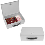Fireproof Document Box with Key Lock Secure Lock Boxes for Documents Jewelry Cash White