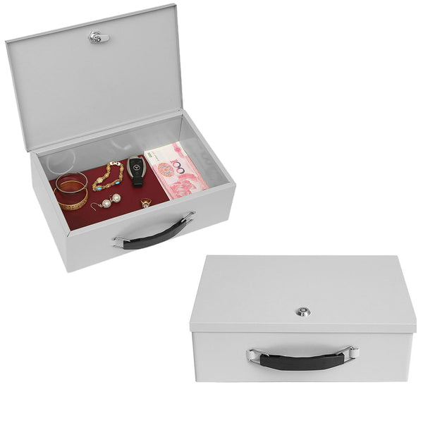 Fireproof Document Box with Key Lock Secure Lock Boxes for Documents Jewelry Cash White