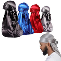 4Pcs Set Polyester Durags for Men Women Extra Long Tails Cap Wraps