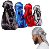 4Pcs Set Polyester Durags for Men Women Extra Long Tails Cap Wraps
