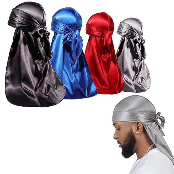 4Pcs Set Polyester Durags for Men Women Extra Long Tails Cap Wraps