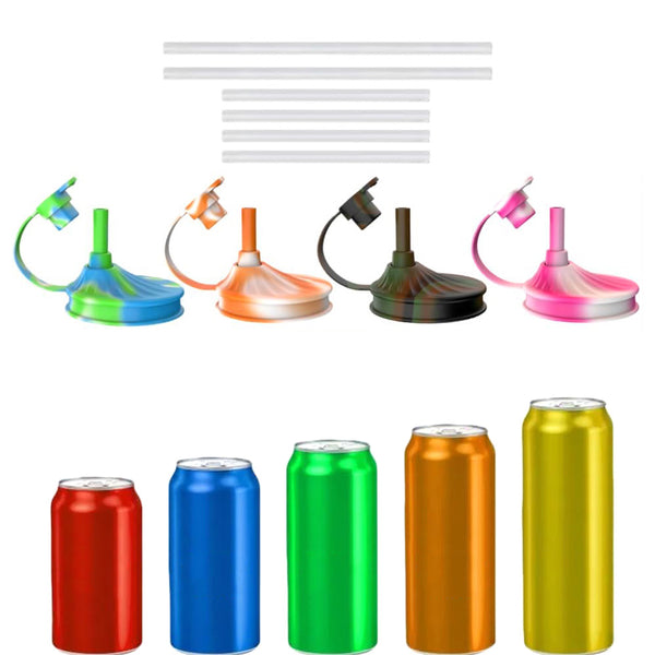 4 Pcs Set Soda Can Lids with Straws Reusable Silicone Can Covers  for Beer Juice