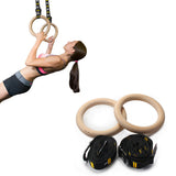Wooden Gymnastic Rings Set Pull Up Gym Rings with Adjustable Straps for Workout Bodyweight Fitness Training