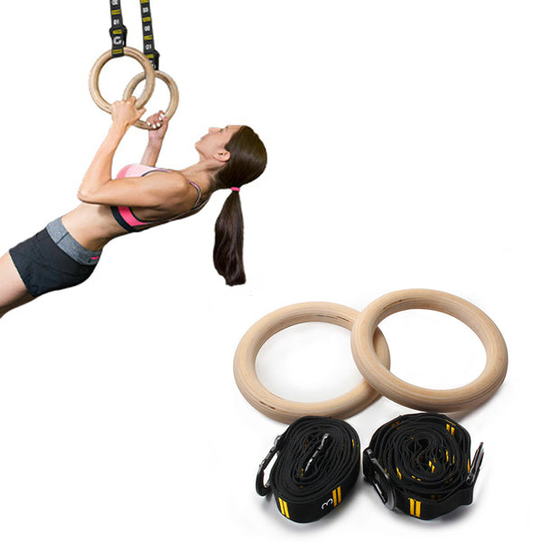 Wooden Gymnastic Rings Set Pull Up Gym Rings with Adjustable Straps for Workout Bodyweight Fitness Training