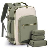 4Pcs Set Travel Luggage Bags 40L Backpack fits 17" Laptop with 3 Packing Cubes Green