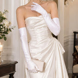 Satin Evening Gloves Long for Women Wedding Party and Cosplay White