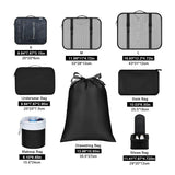 Set of 8Pcs Travel Packing Cubes Luggage Organizers for Suitcase Packing Bags Black