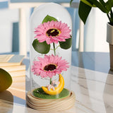 Sunflower LED Night Light with Glass Dome Home Decor Gift Pink