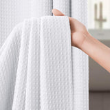 Water Resistant Waffle Shower Curtain with 12 Rustproof Metal Rings White