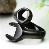 Stainless Steel Industrial Punk Ring Wrench Shape for Men and Women Black