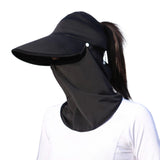 2PCS 3 in 1 Ponytail Sun Hat with Detachable Face Cover and Chin Strap Black And Light Gray