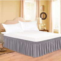Wrap Around Bed Skirts Dust Ruffles Bed Skirt with Adjustable Elastic Belt Grey