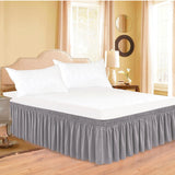 Wrap Around Bed Skirts Dust Ruffles Bed Skirt with Adjustable Elastic Belt Grey