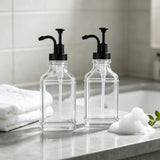 2 PCS 500ml Square Glass Syrup Soap Dispenser Bottles with Funnel Black