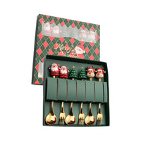 6Pcs Christmas Cutlery Cake Dessert Coffee Stainless Steel Spoon Fruit Fork Tableware Style 2