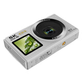 5K HD Dual-Screen Digital Camera Point-and-Shoot Selfie Camera with LED Fill Light White