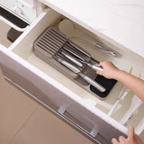 Storage Rack Knife Block Organizer Kitchen Cabinet Knives Drawer Holder Tray Beige