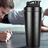750ml 304 Stainless Steel Workout Gym Protein Mixer Shaker Bottle Cup Drink Mixer Black