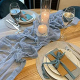 90 x 300cm Easter Cheesecloth Table Runner Boho Rustic Table Runner for Wedding Party Home Decor Blue