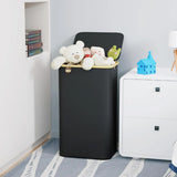100L Laundry Basket with Lid Removable Bag & Bamboo Handles Black