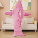 Pink Shark Hoodie Blanket Hooded Blanket Flannel Wearable Adult Throw Blanket