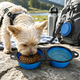 Foldable Dual Pet Bowl Portable for Cats and Dogs Home Outdoor Blue