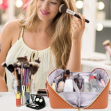 Makeup Bag Large Capacity Travel Cosmetic Bag Portable PU Leather Makeup Bag Organizer Orange