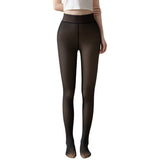 Women Winter Tights Pantyhose Trendy Fake Translucent Warm Stockings High Waisted Fleece Thick Leggings Black