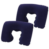 2PCS Inflatable Travel Neck Pillow for Car Plane Soft Velvet PVC Portable Dark Blue