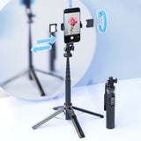 Bluetooth Selfie Stick Tripod LED Light Phone Holder Black