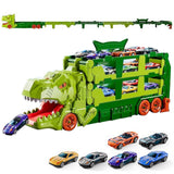 Foldable Dino Carrier Truck Dual Tracks with 6 Mini Cars for Home Outdoors Green
