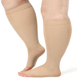 Pair of Compression Sock Wide Calf Leg Support Sleeves Nude