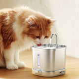 2L Cat Water Fountain Stainless Steel Tray Wireless Pump Cat Fountain for Dogs Cats