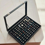100 Slots Jewelry Ring Display Organizer Box with Glass Lid – Earring and Ring Storage Tray