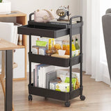 3 Tier Rolling Utility Cart Organizer with Removable Drawer for Bathroom Kitchen Black