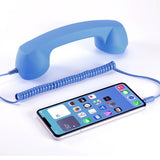 Handheld Retro  Wired Telephone Handset with Microphone for Smartphones PC Blue