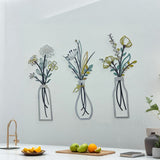 3Pcs Set Metal Flowers Wall Arts Minimalist Wall-Mount Flower Decors for Home Office Colorful