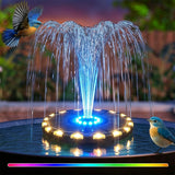 Solar Fountain Colorful Ring Lights with 8 Nozzles for Bird Bath Pond Pool Outdoor