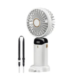 3-in-1 5 Speed USB Handheld Fan Mini Folding Digital Display Fan with Lanyard and Base White