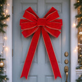 2 PCS Large Red Flocked Christmas Bows with Gold Edges for Tree and Wreath