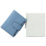 Genuine Leather Women's Wallet Short RFID Blocking Purse with Zipper Light blue