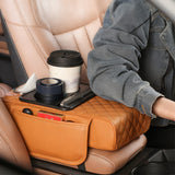 Car Armrest Cushion Organizer with Cup Holder Multi-Functional Center Console Pad Brown