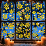 Christmas Window Clings – Snowflakes Static Stickers in Gold and Silver for Holiday Decorations Style 1