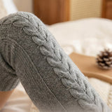 Women's Cable Knit Thigh High Socks Over Knee Stockings Winter Long Boot Warmers Dark Gray